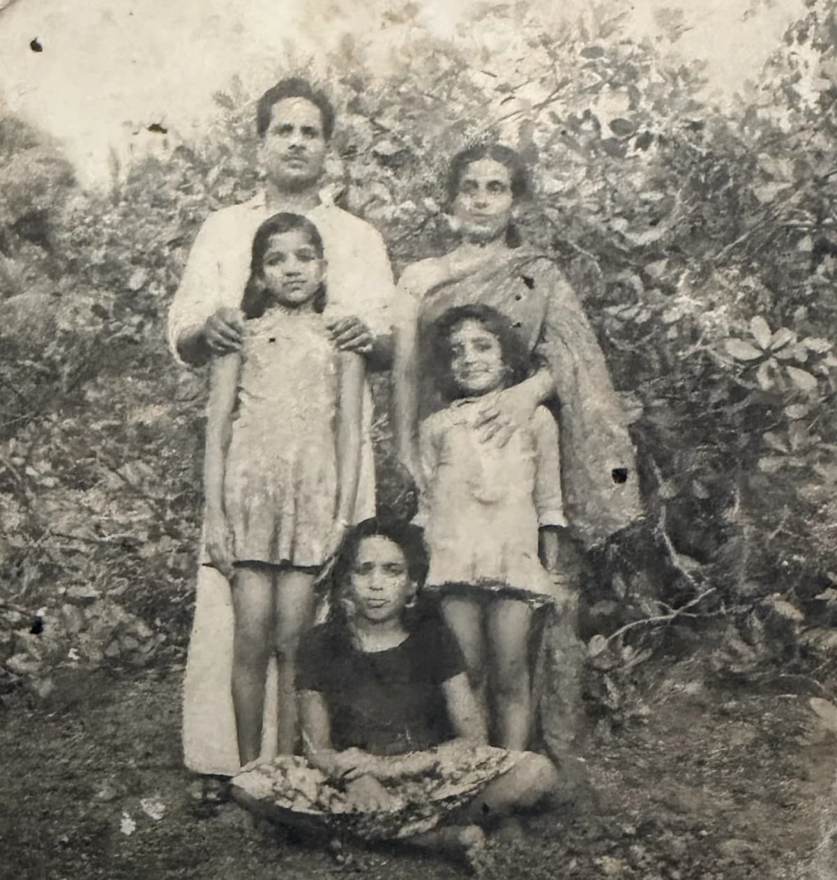 A 1970s family photograph at the Othayoth tharavadu, the owner's grandmother, mother and sisters