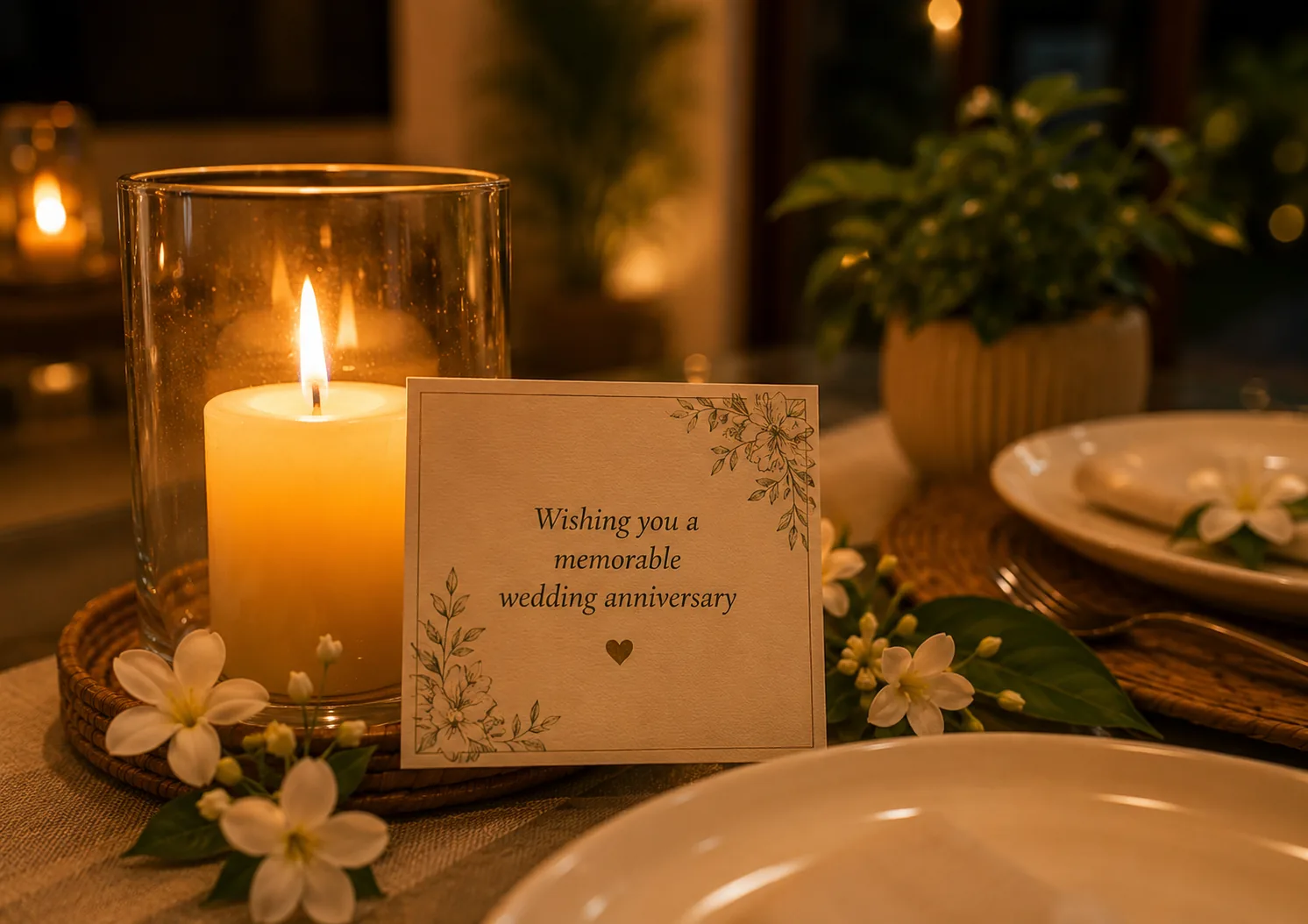 Candlelit anniversary celebration setup at Othayoth Villa, private pool villa in Kannur